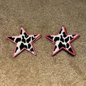 2 BRAND NEW Cow print pink black and white star hair clips from pink linen